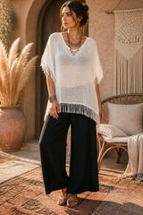 Boho Τουνίκ από Βαμβακερή Γάζα με Κρόσσια - Off White