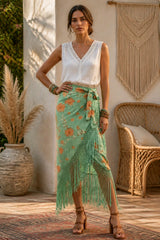 Boho Φλοράλ Wrap Φούστα με Κρόσσια