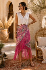 Boho Φλοράλ Wrap Φούστα με Κρόσσια