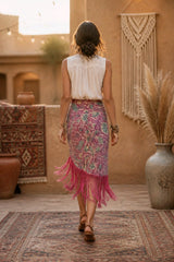 Boho Φλοράλ Wrap Φούστα με Κρόσσια