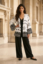 Ασπρόμαυρο Κιμονό με Γεωμετρικό Print – Boho Viscose