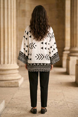 Ασπρόμαυρο Κιμονό με Γεωμετρικό Print – Boho Viscose