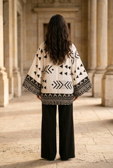 Ασπρόμαυρο Κιμονό με Γεωμετρικό Print – Boho Viscose