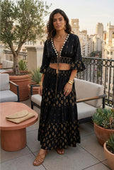 Boho Luxe Set – Χειροποίητο Κέντημα & Χρυσές Λεπτομέρειες - Μαύρο / Χρυσό
