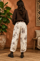 Boho Balloon Παντελόνι Κοτλέ με Floral Print & Ζώνη