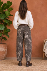 Boho Balloon Παντελόνι Κοτλέ με Floral Print & Ζώνη