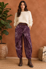 Boho Balloon Παντελόνι Κοτλέ με Floral Print & Ζώνη
