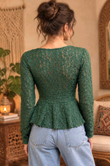 Boho Δαντελένια Μπλούζα με Peplum & Ενίσχυση
