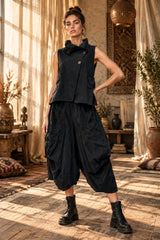 Βαμβακερό Κοτλέ Σετ με Ασύμμετρο Γιλέκο & Balloon Παντελόνα