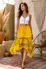 Boho Patchwork Φούστα Ασύμμετρη με Δαντελένιες Λεπτομέρειες