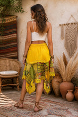 Boho Patchwork Φούστα Ασύμμετρη με Δαντελένιες Λεπτομέρειες