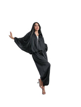 Σατεν σετ ζακέτα με παντελόνα Μονόχρωμο Μαύρο Σατεν σε Άνετη γραμμή