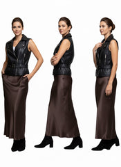 Maxi σατεν φούστα Μονόχρωμο Καφέ σε Κανονική γραμμή