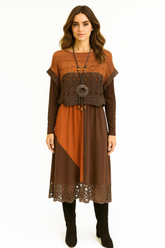 Boho Φόρεμα με Πλεκτή Δαντέλα και Κολιέ