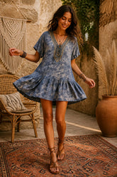 Boho Tie-Dye Φόρεμα με Χρυσοκέντημα