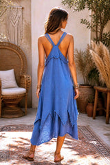 Βαμβακερό Ασύμμετρο Boho Φόρεμα με Ανοιχτή Πλάτη