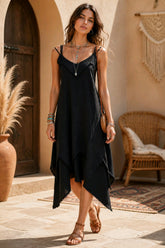 Βαμβακερό Ασύμμετρο Boho Φόρεμα με Ανοιχτή Πλάτη
