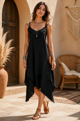 Βαμβακερό Ασύμμετρο Boho Φόρεμα με Ανοιχτή Πλάτη