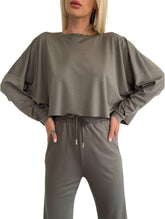 Σετ μπλούζα παντελόνι Μονόχρωμο Λαδί Λύκρα σε Κανονική γραμμή