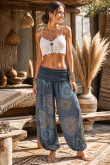 Boho Παντελόνα 100% Βισκόζη με Mandala Print & Ελαστική Μέση