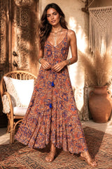 Boho Maxi Φόρεμα Βισκόζης με Paisley Σχέδιο