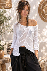 Boho Μπλούζα Αραιής Πλέξης με Ασύμμετρες Ραφές