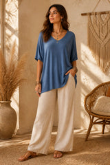 Oversized Boho V-Neck Μπλούζα Soft Touch