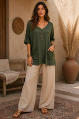 Oversized Boho V-Neck Μπλούζα Soft Touch