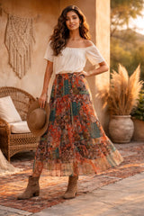 Boho Φούστα Τούλι με Print & Ελαστική Μέση