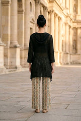 Μακριά Ζακέτα με Κουκούλα - Λεπτής Πλέξης - Μαύρο