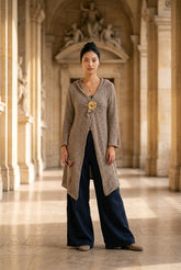 Μακριά Ζακέτα με Κουκούλα - Λεπτής Πλέξης - Taupe