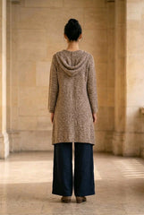 Μακριά Ζακέτα με Κουκούλα - Λεπτής Πλέξης - Taupe