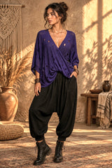 Boho Πλεκτή Μπλούζα Wrap Effect με Ντραπέ Εφαρμογή & Distressed Λεπτομέρειες