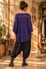 Boho Πλεκτή Μπλούζα Wrap Effect με Ντραπέ Εφαρμογή & Distressed Λεπτομέρειες