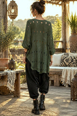 Boho Πλεκτή Μπλούζα Wrap Effect με Ντραπέ Εφαρμογή & Distressed Λεπτομέρειες