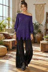 Boho Oversized Μπλούζα με Distressed Τελείωμα & Τσέπη