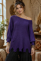 Boho Oversized Μπλούζα με Distressed Τελείωμα & Τσέπη