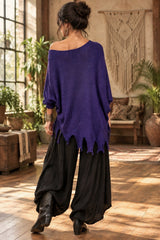 Boho Oversized Μπλούζα με Distressed Τελείωμα & Τσέπη