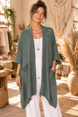 Boho Μακριά Ασύμμετρη Πλεκτή Ζακέτα με Τσέπες