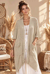 Boho Μακριά Ασύμμετρη Πλεκτή Ζακέτα με Τσέπες