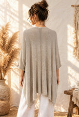 Boho Μακριά Ασύμμετρη Πλεκτή Ζακέτα με Τσέπες