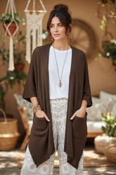 Boho Μακριά Ασύμμετρη Πλεκτή Ζακέτα με Τσέπες