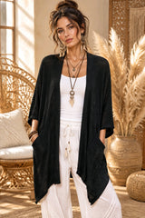 Boho Μακριά Ασύμμετρη Πλεκτή Ζακέτα με Τσέπες