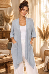 Boho Μακριά Ασύμμετρη Πλεκτή Ζακέτα με Τσέπες