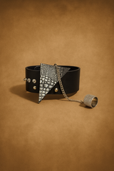 Δερμάτινο Statement Βραχιόλι με Δαχτυλίδι & Αλυσίδα