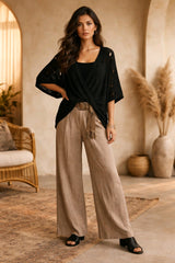 Oversized Μπλούζα με Κρουαζέ Σχεδιασμό & Διάτρητες Λεπτομέρειες - Μαύρο