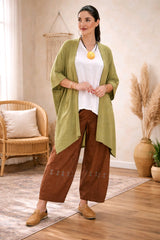 Ασύμμετρη Ζακέτα με Πλαϊνές Τσέπες - Λαδί