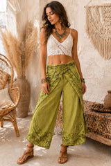 Boho παντελόνι wrap effect με κεντήματα