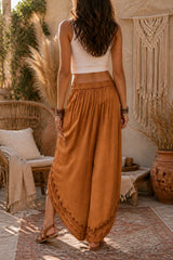 Boho παντελόνι wrap effect με κεντήματα