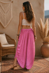 Boho παντελόνι wrap effect με κεντήματα